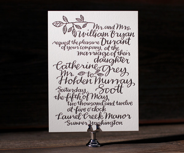 Balsam Calligraphy Letterpress Wedding Invitation 1
