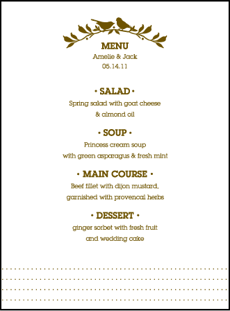Amelie Letterpress Menu Design Medium