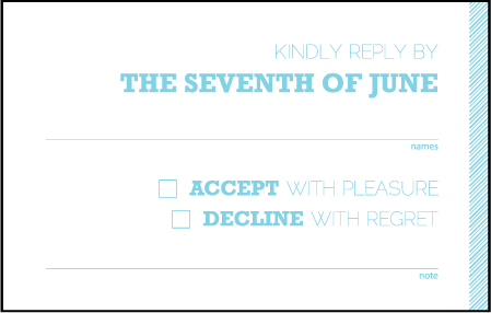 Bold Stripe Letterpress Reply Postcard Front Design Medium