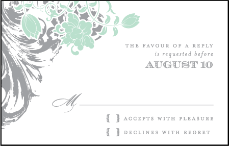 Rococo Elegance Letterpress Reply Postcard Front Design Medium