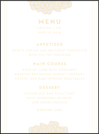 Rose Letterpress Menu Design Medium