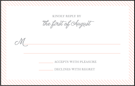 Simple Stripes Letterpress Reply Postcard Front Design Medium
