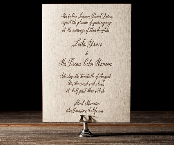 Belle Calligraphy Letterpress Wedding Invitation 1