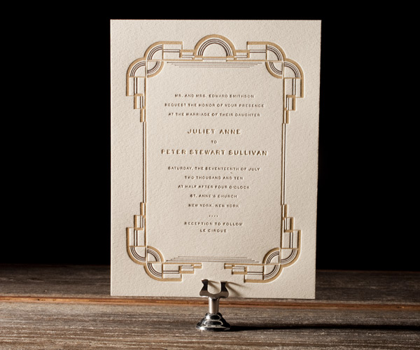 Deco Letterpress Wedding Invitation 1