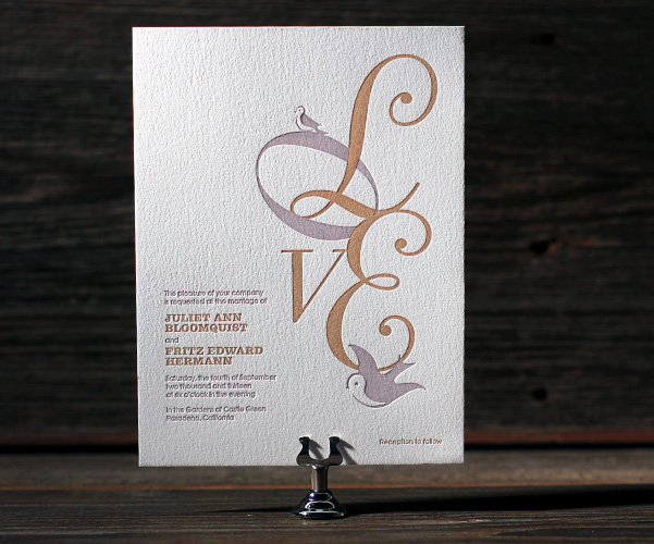 Lovebirds Letterpress Wedding Invitation