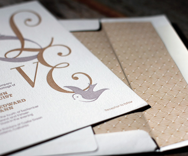Lovebirds Letterpress Wedding Invitation
