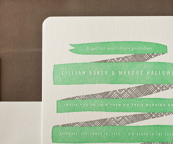 Ribbon Letterpress Wedding Invitation 3