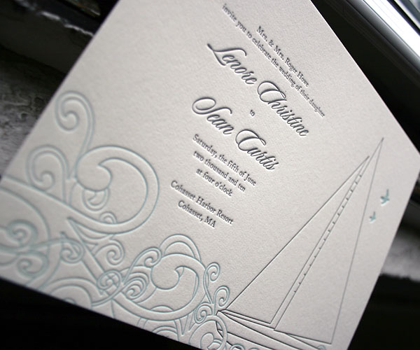Sailboat Letterpress Wedding Invitation