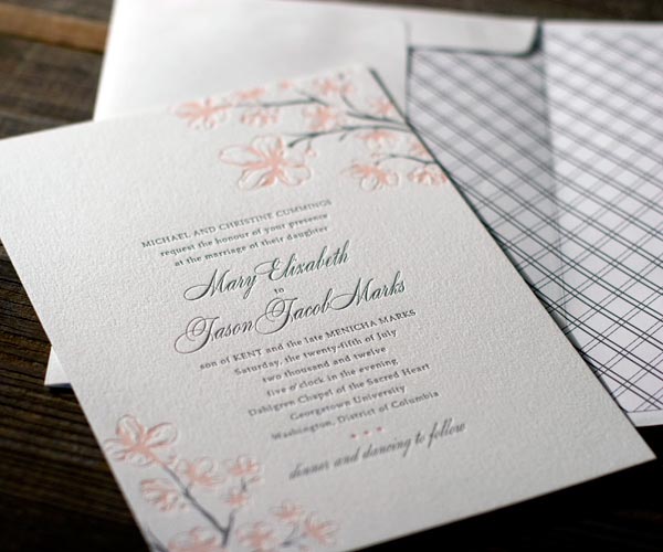 Sakura Letterpress Wedding Invitation 4