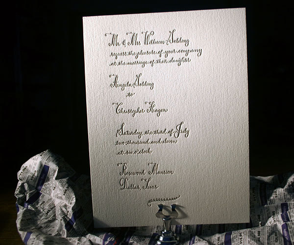 Sobelle Calligraphy Letterpress Wedding Invitation 1