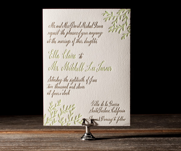 Sonoma Calligraphy Letterpress Wedding Invitation 1