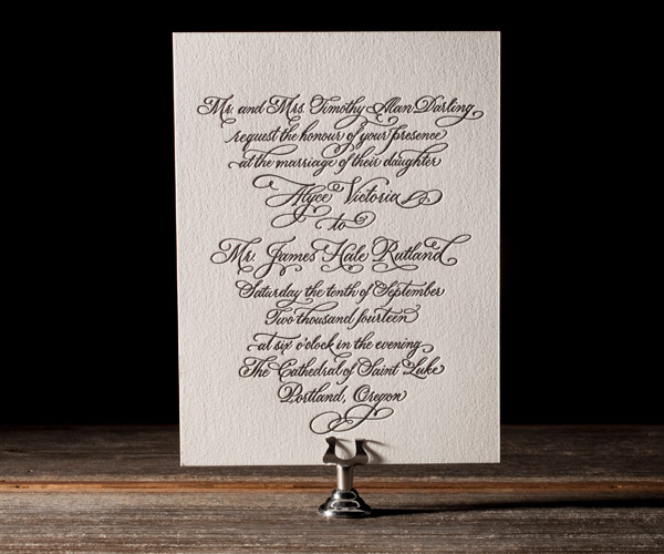 Victoria Calligraphy Letterpress Wedding Invitation 1