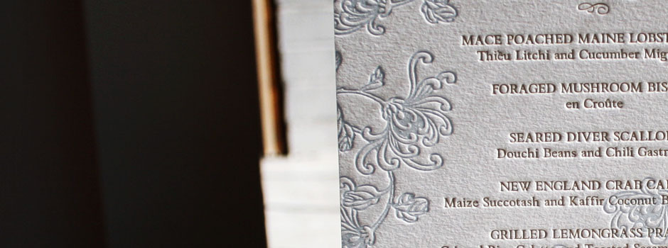Our letterpress wedding menus can be square tall large or small 