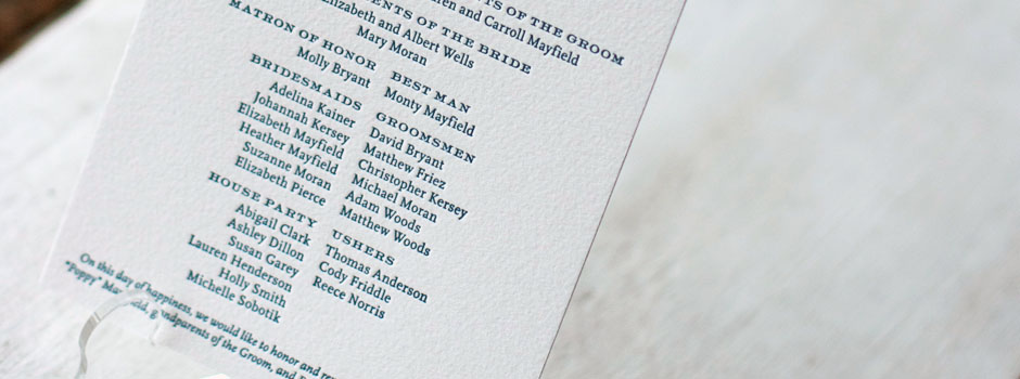 Our letterpress wedding programs create a keepsake account of your wedding