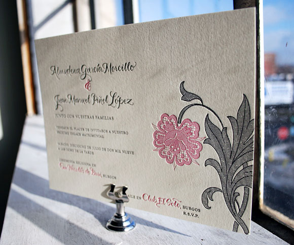 Nonpareil letterpress wedding invitation with calligraphy