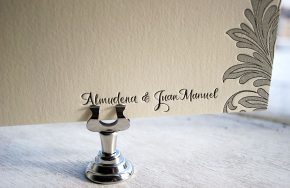 Nonpareil letterpress wedding invitation with calligraphy