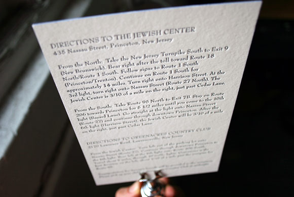 Letterpress directions card Letterpress directions card