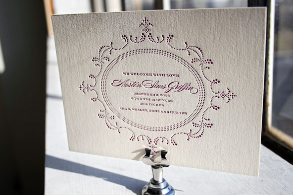 Cartoccio Letterpress Baby Announcement by Bella Figura