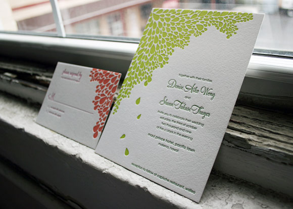 Tropical Colors Letterpress Wedding Invitations in Dewdrop by Bella Figura Tropical Colors Letterpress Wedding Invitations in Dewdrop by Bella Figura
