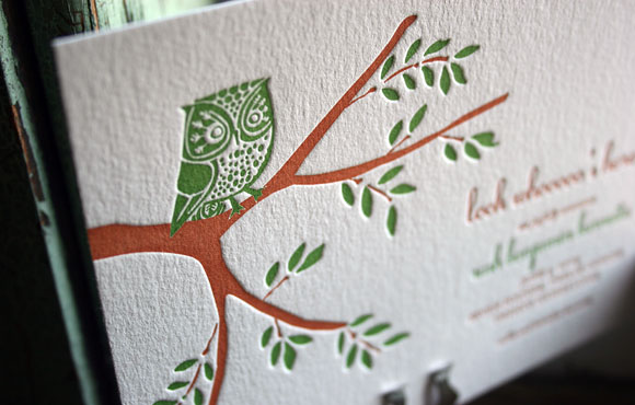 Owl Letterpress Baby Announcement