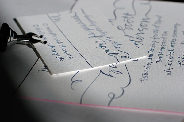 Calligraphy Letterpress Wedding Invitations with Edge Painting
