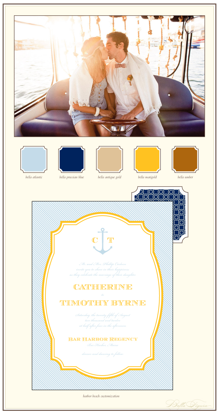 harbor-beach nautical letterpress wedding invitations