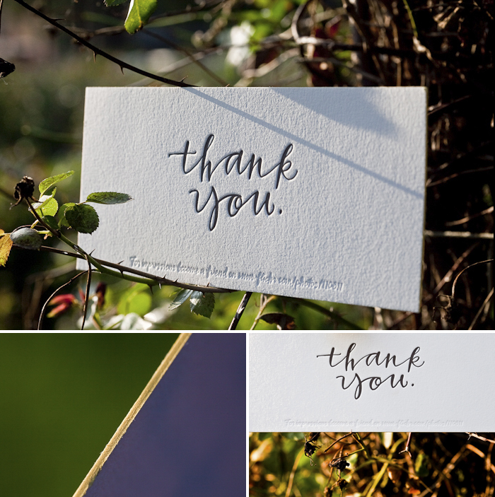 custom calligraphy letterpress thank you