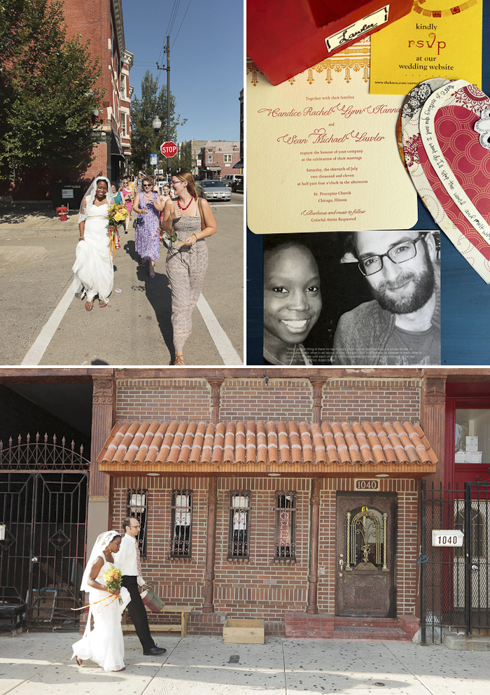 BellaFigura-RealWedding-Candice & Sean The walk to and from Candice & Sean's wedding ceremony, along with their festive letterpress invitations from Bella Figura