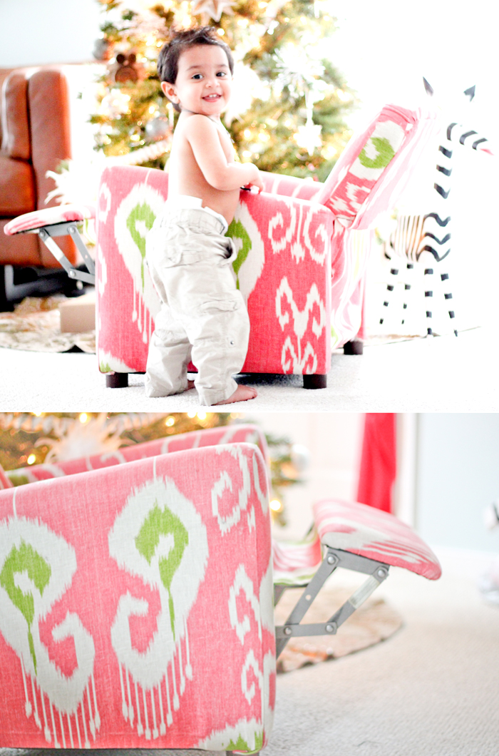 An Ikat chair that was upholstered by Kamal's mother for her daughter