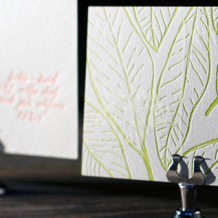 Letterpress reply postcards from Bella Figura are an eco-friendly and economical choice as they are more cost efficient and create less paper waste than a traditional reply card with envelope.