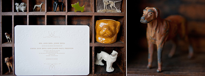 A modern letterpress invitation with elegant swirls from Bella Figura