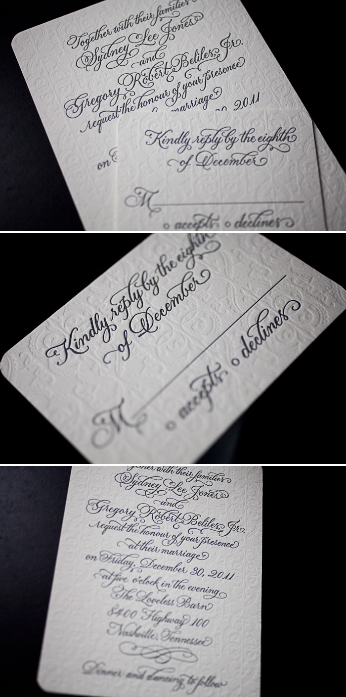 elegant calligraphy letterpress wedding invitations