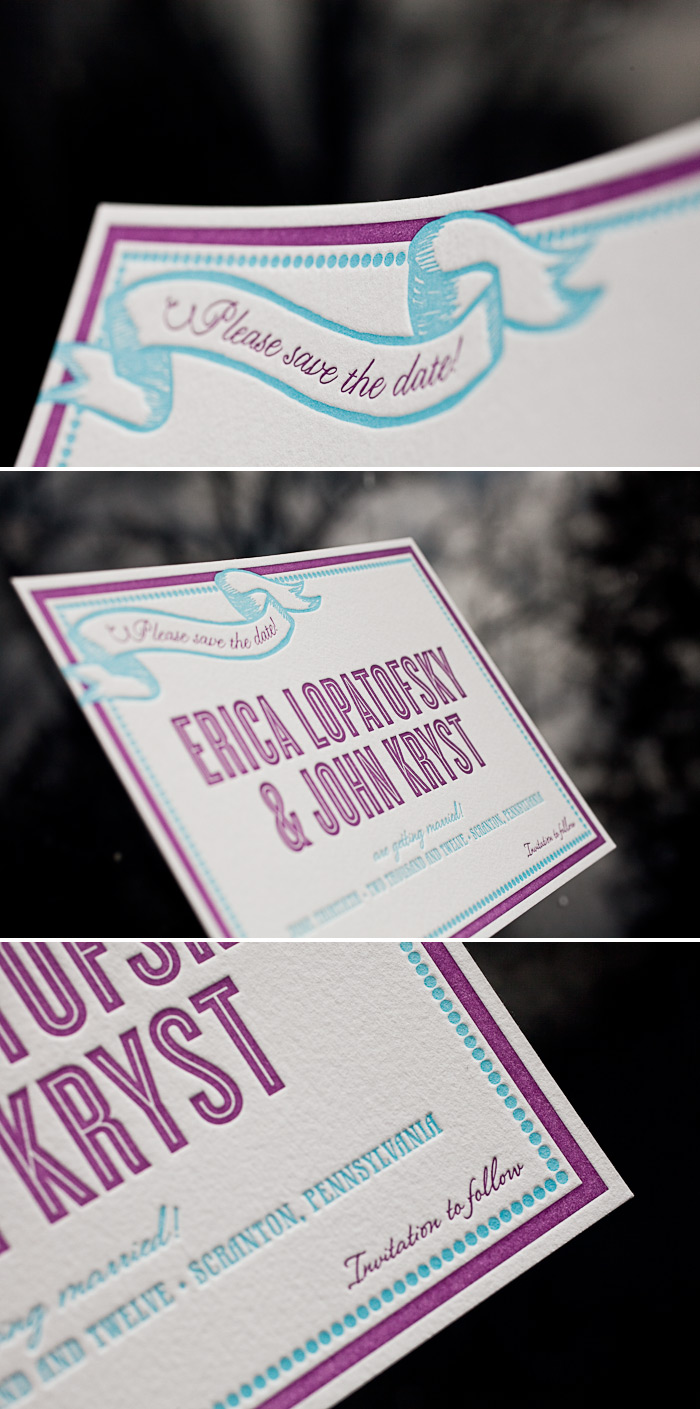 colorful letterpress save the dates
