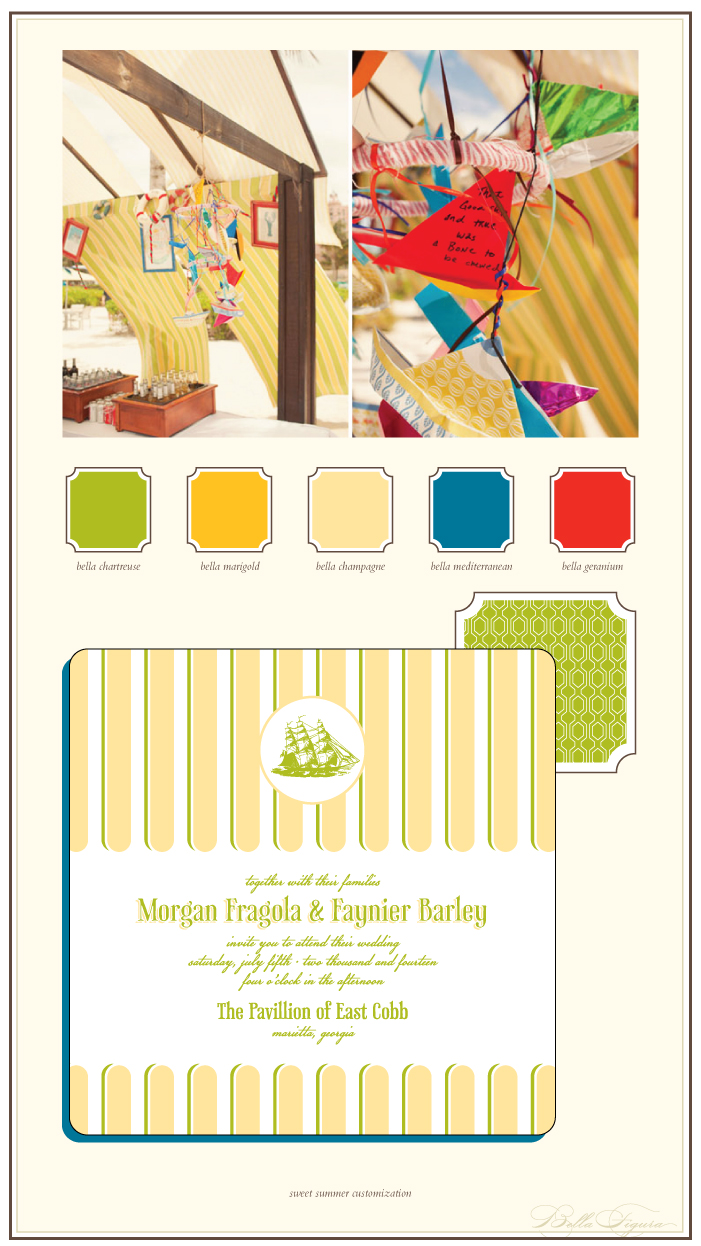 This is a Bella Figura designer customization of our Sweet Summer design. It features colorful nautical inspiration perfect for a beach wedding