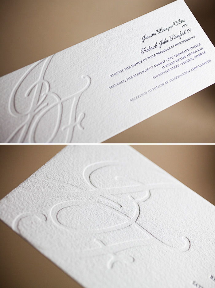 This is a custom design printed by Bella Figura in charcoal and blind deboss  inks.