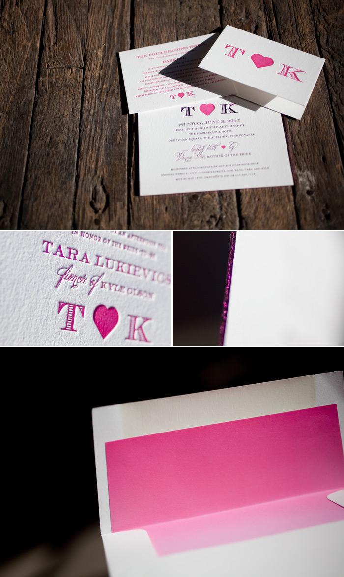 Fuchsia bridal shower invitations from Bella Figura This is a Bella Figura custom letterpress + foil stamping design that is pretty in pink.