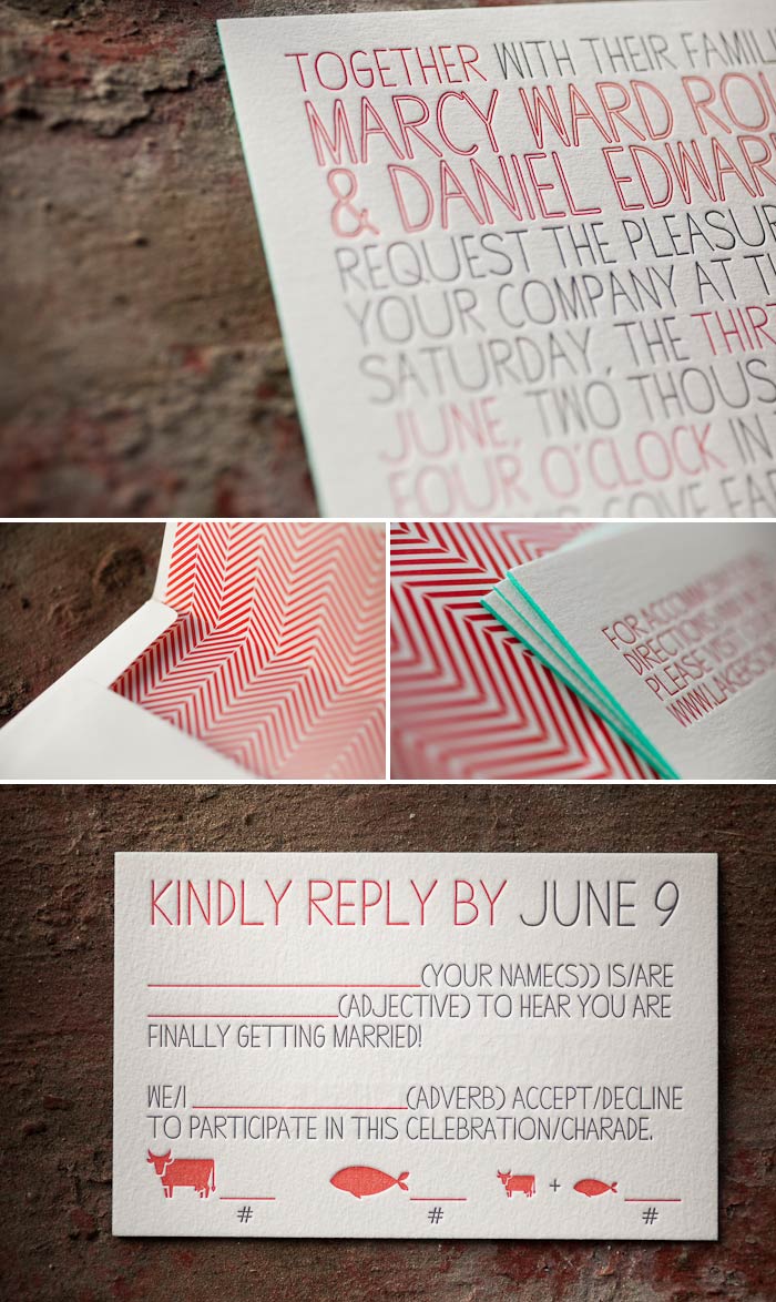 This is a modern customization of Bella Figura's Handdrawn design letterpress printed in pewter and geranium inks.