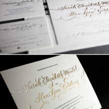 This is a customization of Bella Figura's Loretta Formal design. This is a customization of Bella Figura's Loretta Formal design featuring letterpress and foil stamping.