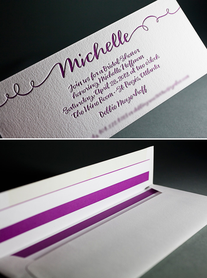 This is a letterpress customization of Bella Figura's String Calligraphy design printed in aubergine.