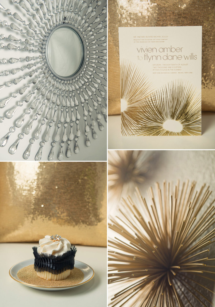 Shawna Marie styled this beautiful save the date party with pretty gold touches and our Glamorous Blooms invitation design