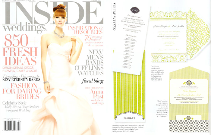 Inside Weddings featured an Addison Vintage program by Bella FIgura in their Summer issue