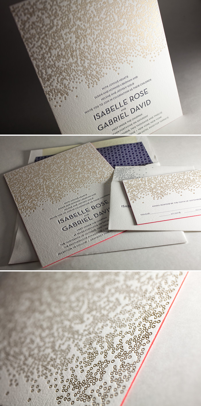 This is a customization of Bella Figura's Joie de Vivre design. This letterpress and foil customization of our Joie de Vivre design shines.
