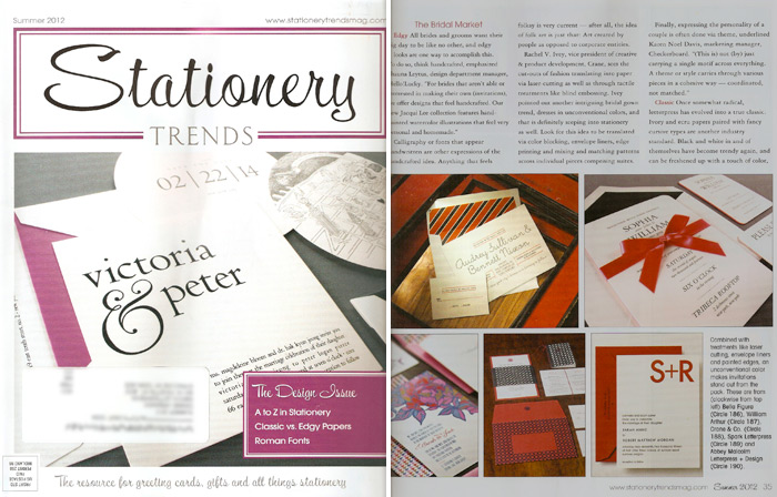 Stationery Trends Magazine featured the Gotham invitation for their Summer issue