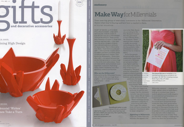 Gifts and Decorative Accessories Magazine featured our Storybook Romance invitation in their May 2012 issue Bella Figura's neon Storybook Romance invitation was featured in Gifts and Decorative Accessories Magazine