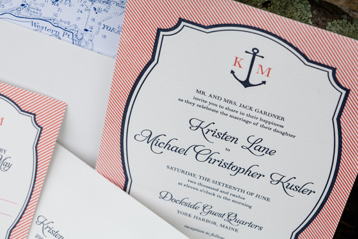 This customization of our Harbor Beach design features custom envelope liners that display a map of York Harbor, 