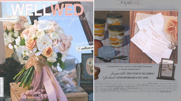 Bella Figura's String Calligraphy design was featured in Well Wed NY in the Spring / Summer 2012 Issue. String Calligraphy design from Bella Figura featured in a peachy round-up in Well Wed NY