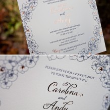 Romantic Floral letterpress and foil wedding invitations. A combination of letterpress and foil wedding invitations create a romantic look.