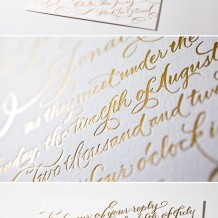 This is a customization of Bella Figura's New Calligraphy design featuring foil stamping.