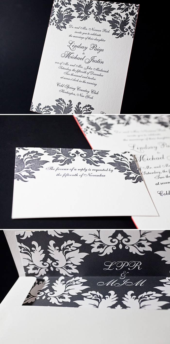 This formal and elegant customization of Damask is letterpressed in one color.
