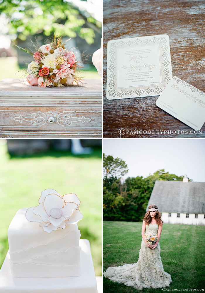 The Claddagh design pairs perfectly with romantic florals, a dainty wedding cake and a texturized gown.